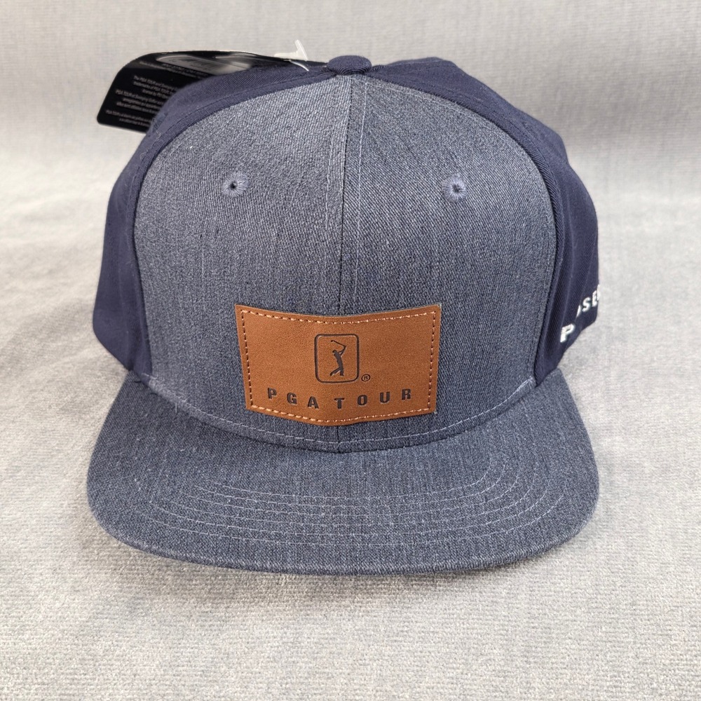NWT PGA Tour ProSeries Mens Snapback Hat Navy‎ Denim Leather Patch Golf